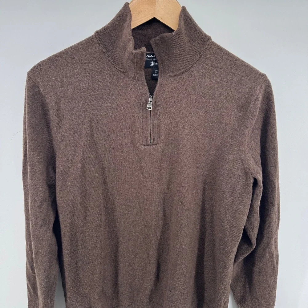 Banana Republic Italian Merino Wool by Baruffa Men Large Tall Half-Zip Brown